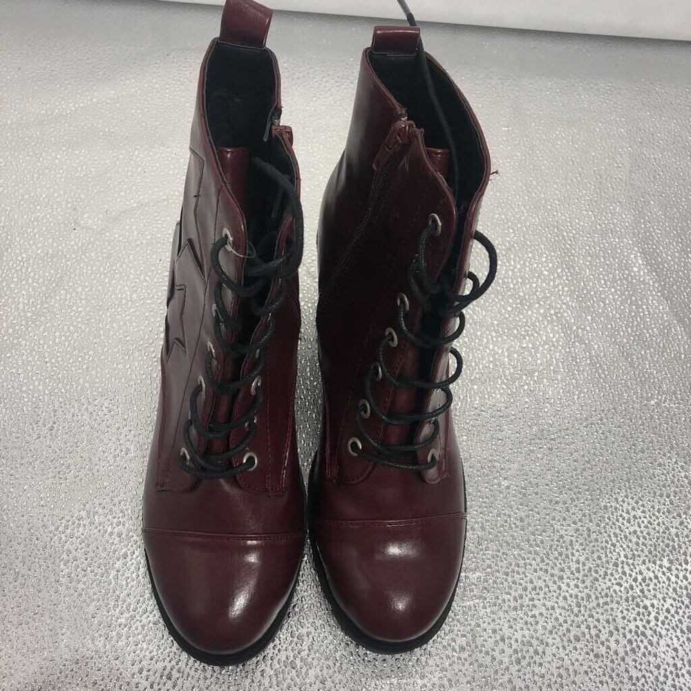 Xoxo Womens Chloee Combat Boots Brown Black Side Zipper Lace Up Cap Toe 8.5 New